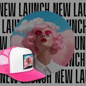 NEW Barbie Polaroid Monochrome Foam Trucker Mesh Snapback Hat 2TONE PINK